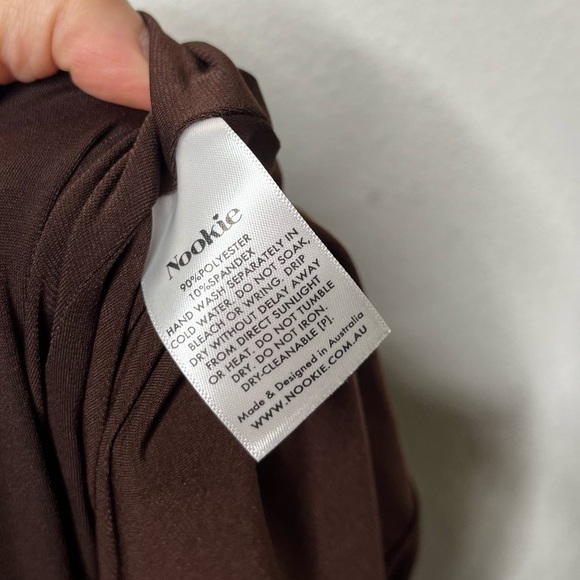 Nookie Rumi Midi Dress in Chocolate Velvet Ruched Sides Stretch Shoulder Straps - Picture 10 of 10